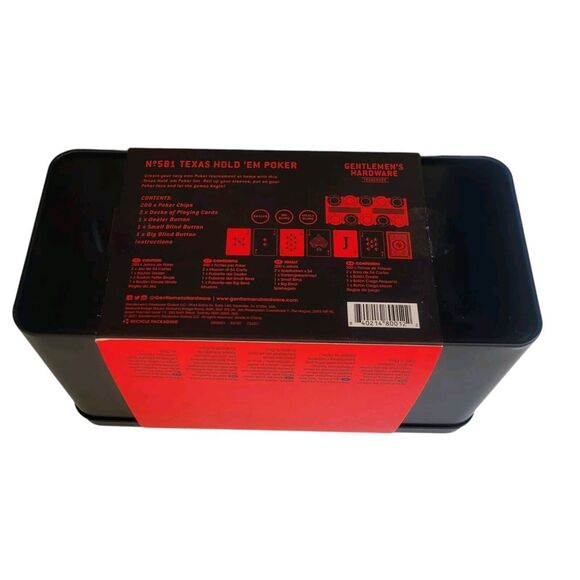 Gentlemen's Hardware Texas Hold 'Em Poker Set Gift Tin - 200 Chips 2 Card Decks - Picture 3 of 8
